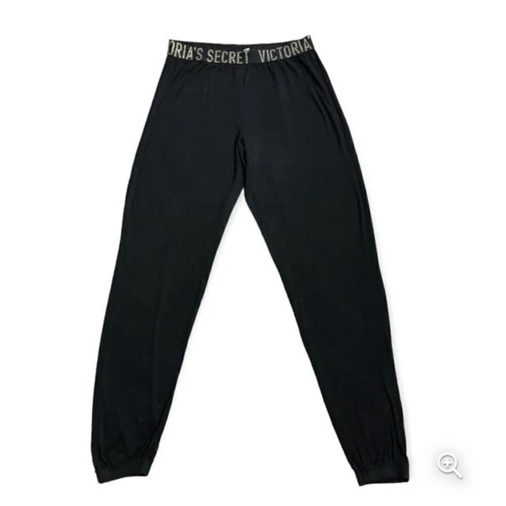 Victorias Secret Supersoft Ribbed Foil Waist lounge joggers pajama pants black L